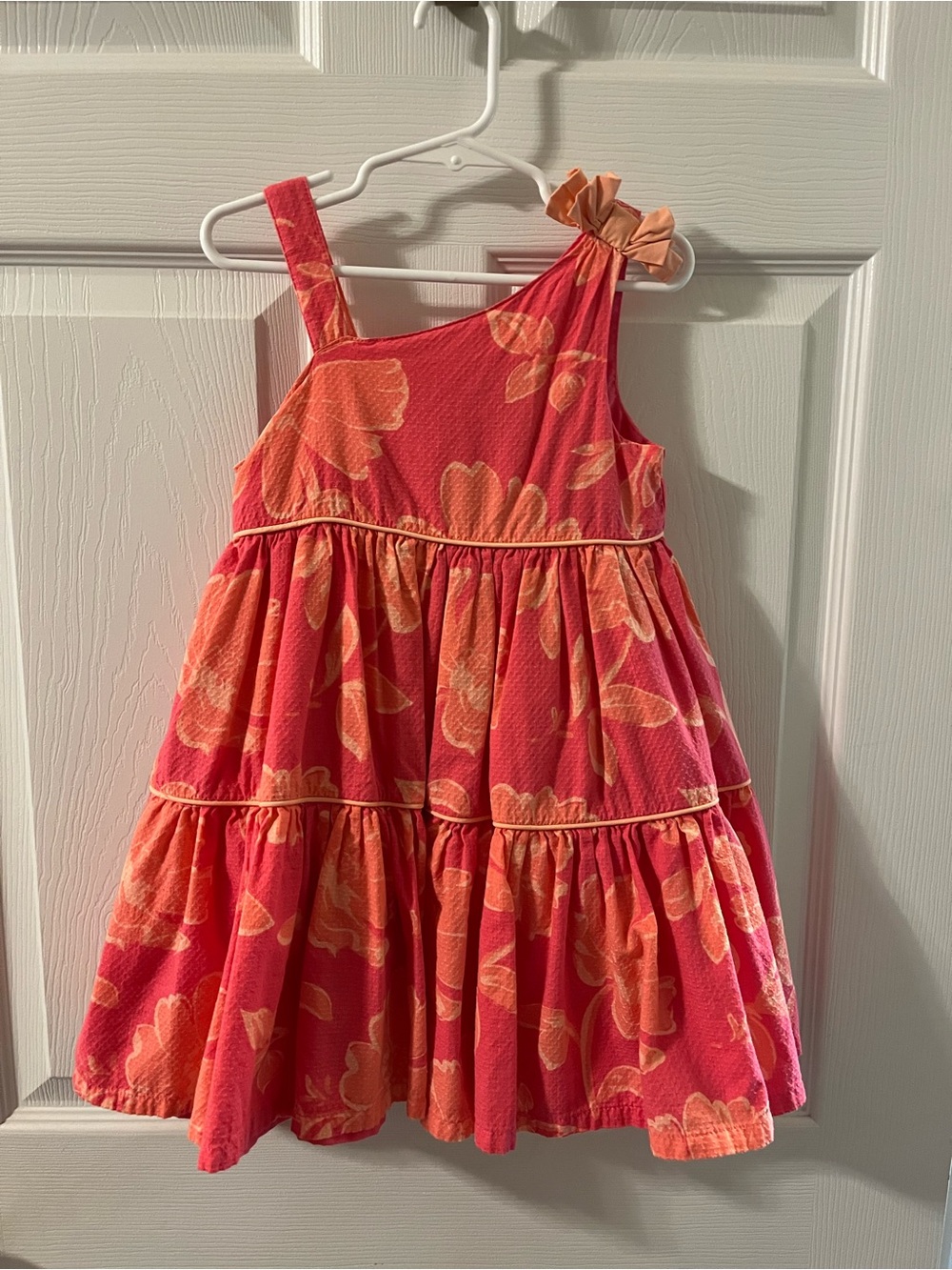 Rachel Zoe Coral and Peach Floral One-Shoulder Tiered Dress